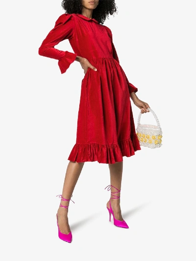 Shop Batsheva Peter Pan Collar Dress In Red