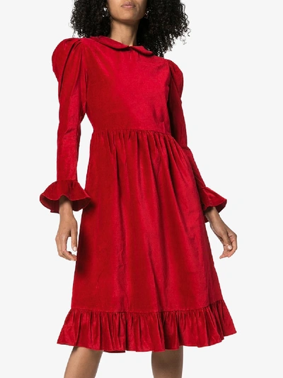 Shop Batsheva Peter Pan Collar Dress In Red