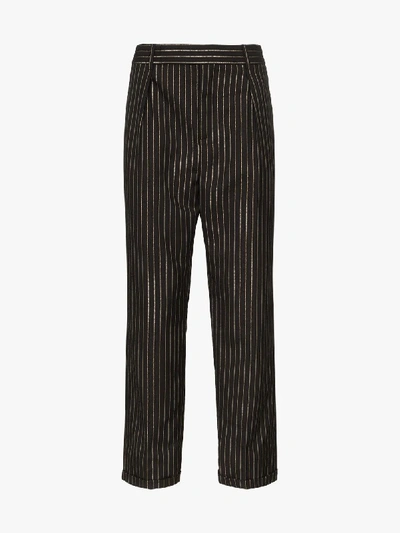 Shop Saint Laurent Pinstripe Straight Leg Trousers In Black