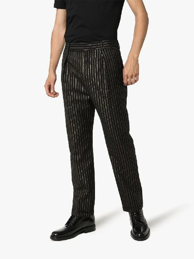 Shop Saint Laurent Pinstripe Straight Leg Trousers In Black