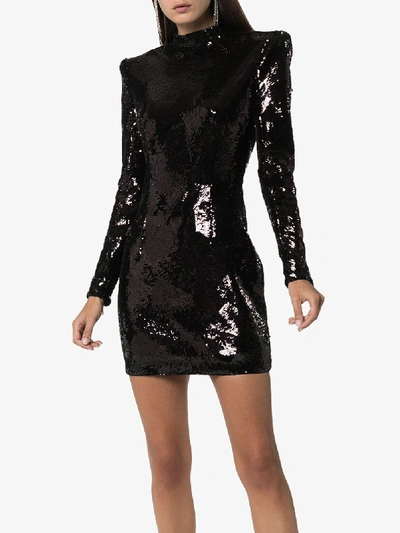 Shop Balmain Padded Shoulder Sequin Mini Dress In Black