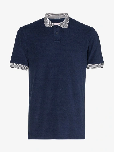 Shop Orlebar Brown Jarrett Striped Collar Polo Shirt In Blue