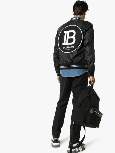Shop Balmain Teddy Logo Patch Bomber Jacket In Black