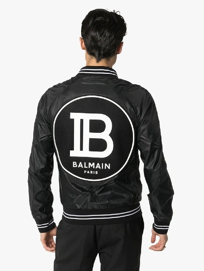 Shop Balmain Teddy Logo Patch Bomber Jacket In Black