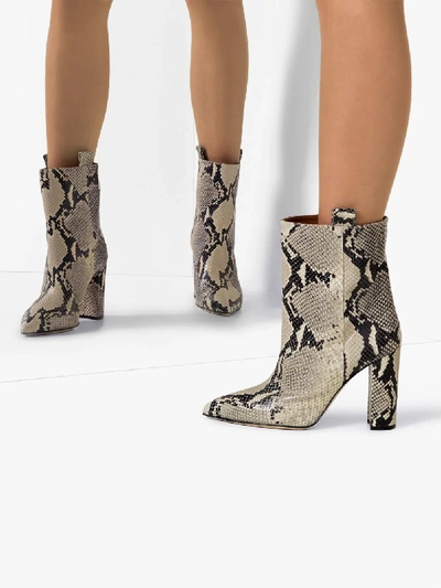Shop Paris Texas Neutral 100 Snake Print Leather Ankle Boots In Neutrals