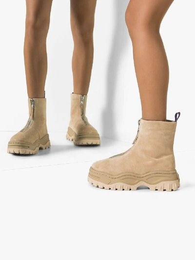 Shop Eytys Beige Raven Zip-up Ankle Boots In Neutrals