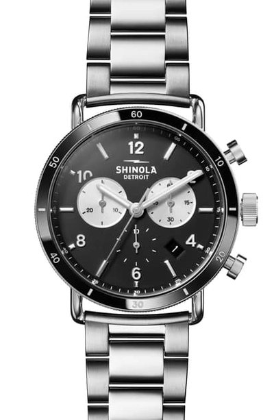 Shop Shinola The Canfield Sport Chronograph Bracelet Watch, 40mm In Silver/ Black/ Silver