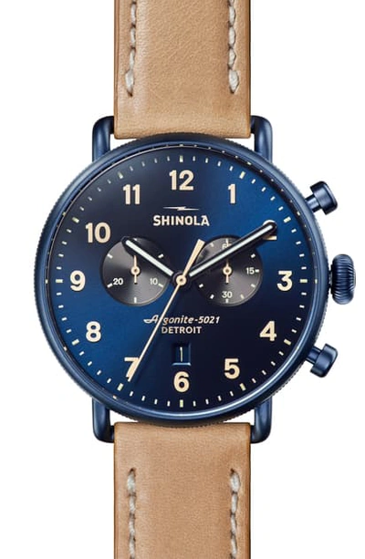 Shop Shinola The Canfield Chrono Leather Strap Watch, 43mm In Natural/ Midnight Blue Sunray