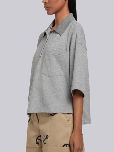 Shop Thom Browne Piqué Cotton Oversized Pocket Polo In Grey