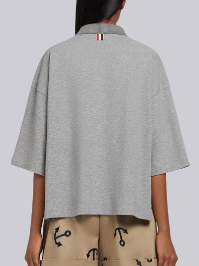 Shop Thom Browne Piqué Cotton Oversized Pocket Polo In Grey