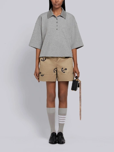 Shop Thom Browne Piqué Cotton Oversized Pocket Polo In Grey