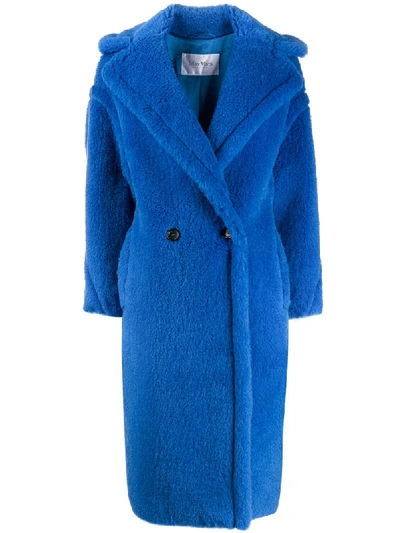 Shop Max Mara Faux Fur Mid-length Coat In Blue