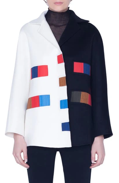 Shop Akris Colorama Bicolor Double Face Cashmere Jacket In Black-swan