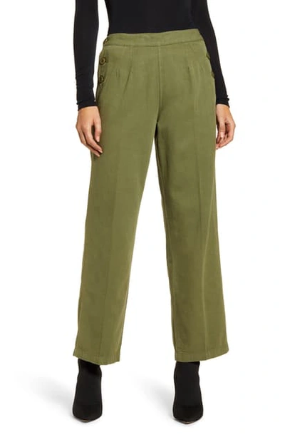 Shop Current Elliott The Cropped Military Camp Cotton & Linen Pants In Army Green