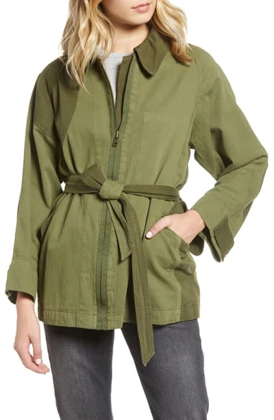 Shop Current Elliott Relaxed Cotton & Linen Military Jacket In Army Green