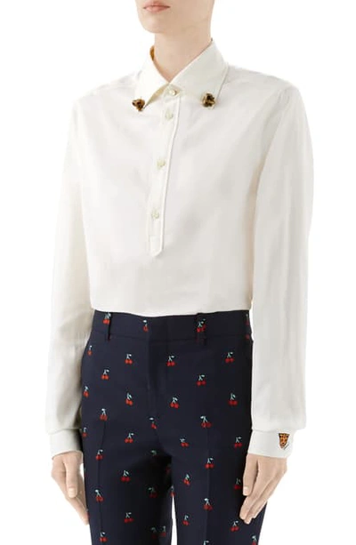 Shop Gucci Ram Button-down Collar Cotton Shirt In Off White