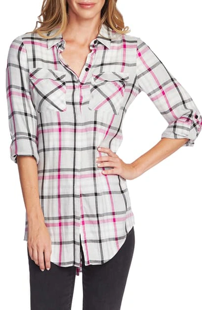 Shop Vince Camuto Plaid Tunic In Pink Shock