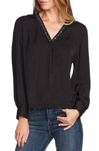 Shop Vince Camuto Studded Rumple Blouse In Rich Black
