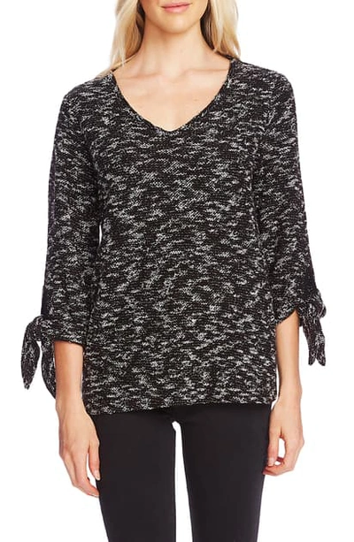 Shop Vince Camuto Tie Cuff Nubby Sweater In Rich Black