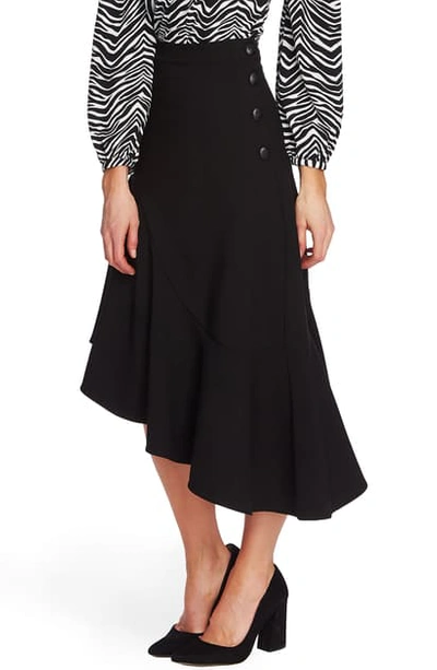 Shop Vince Camuto Side Button Asymmetrical Stretch Crepe Skirt In Rich Black