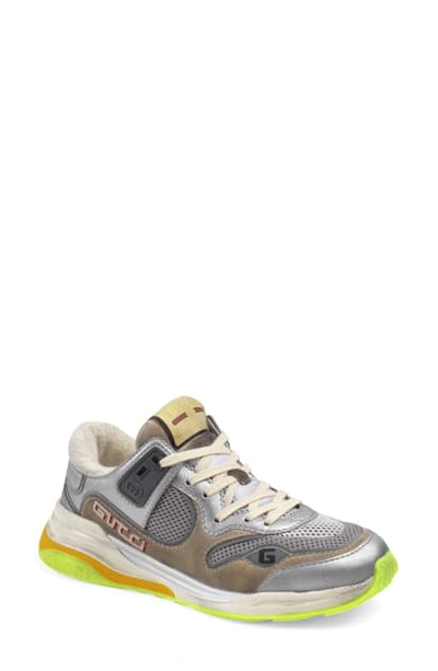 Shop Gucci Ultrapace Low Top Sneaker In Silver/ Oat/ Green