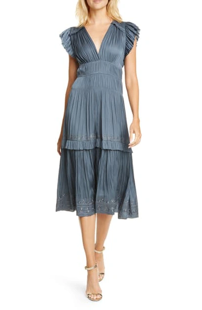 Shop Ulla Johnson Claudia Ruffle Midi Dress In Slate