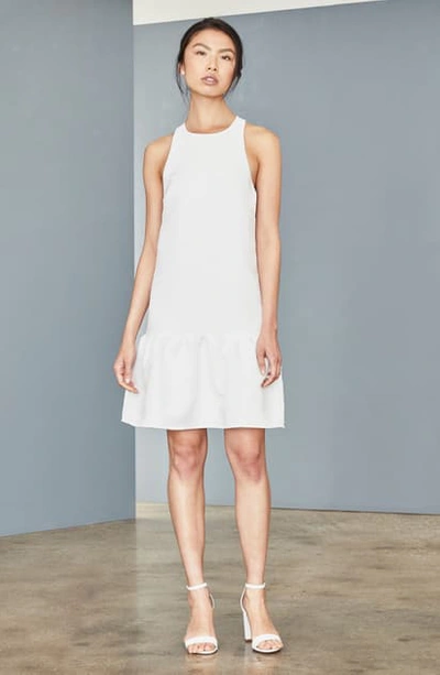 Shop Amsale Ruffle Hem Faille Trapeze Dress In Silk White