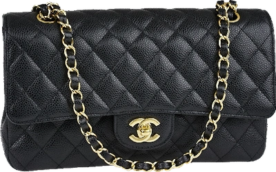 Pre-owned Chanel Classic Double Flap Quilted Caviar Gold-tone Medium Black