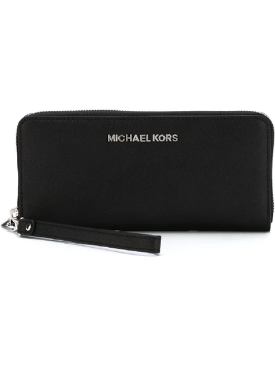 Shop Michael Michael Kors Leather Travel Continental Wallet In Black