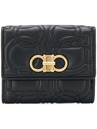 Shop Ferragamo Gancino Quilting Leather Wallet In Black