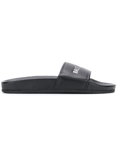 Shop Balenciaga Pool Sandals With Logo In Black