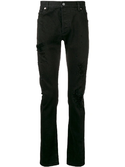 Shop Balmain Cotton Slim Jeans In Black