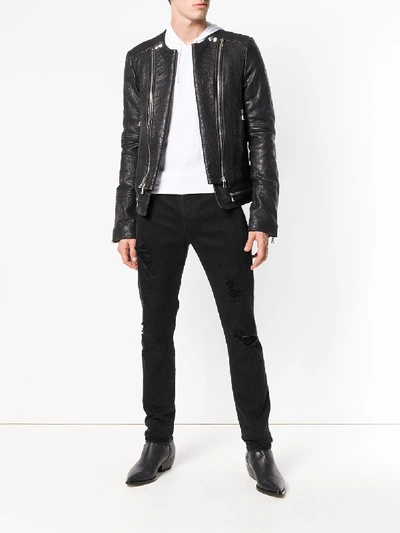 Shop Balmain Cotton Slim Jeans In Black