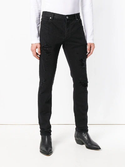 Shop Balmain Cotton Slim Jeans In Black