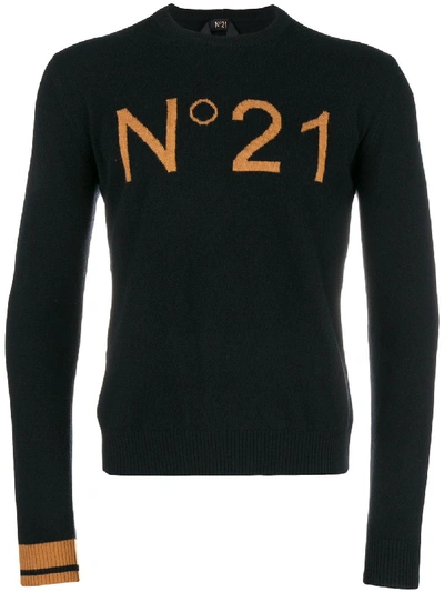Shop N°21 Cotton Crew Neck Sweater In Black