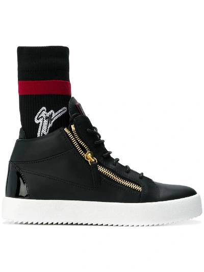 Shop Giuseppe Zanotti Leather Sneakers In Black