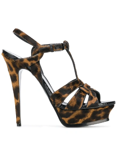 Shop Saint Laurent Tribute Leather Sandals In Animalier