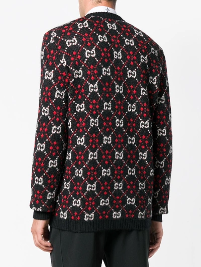 Shop Gucci Logo Print Wool V Neck Sweater In Black