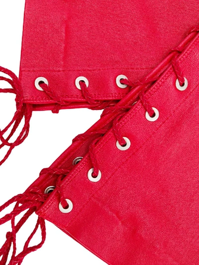 Shop Ben Taverniti Unravel Project Leather Lace Up Gloves In Red
