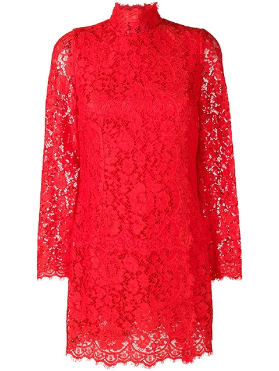 Shop Dolce & Gabbana Lace Dress In Red