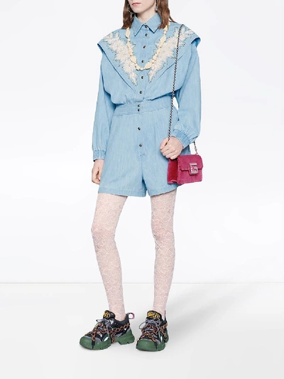 Shop Gucci Velvet Cross-body Bag In Pink