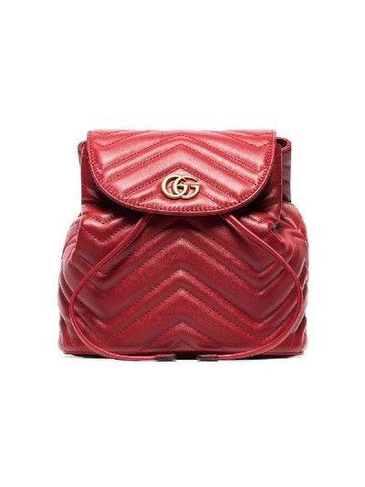 Shop Gucci Gg Marmont Leathe Backpack In Red