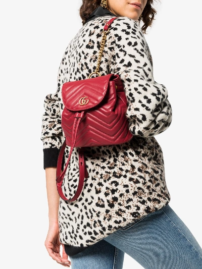 Shop Gucci Gg Marmont Leathe Backpack In Red