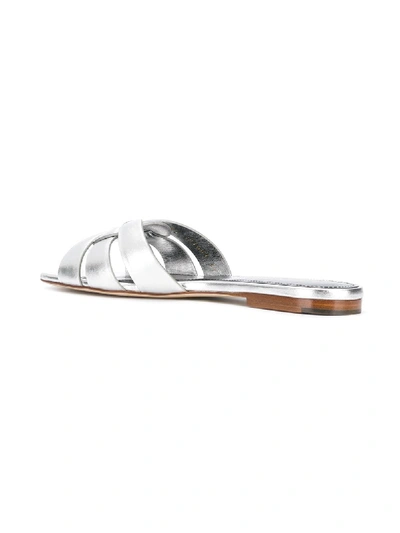 Shop Saint Laurent Nu Pieds Leather Flat Sandals In Silver