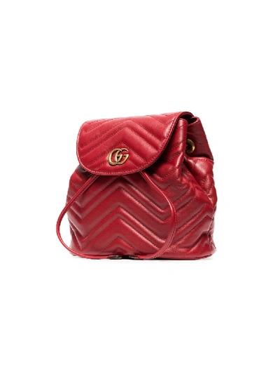 Shop Gucci Gg Marmont Leather Backpack In Red