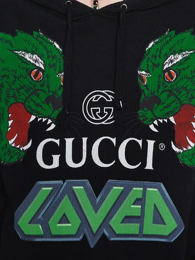 Shop Gucci Tiger Print Cotton Hooded Sweatshirt In Black