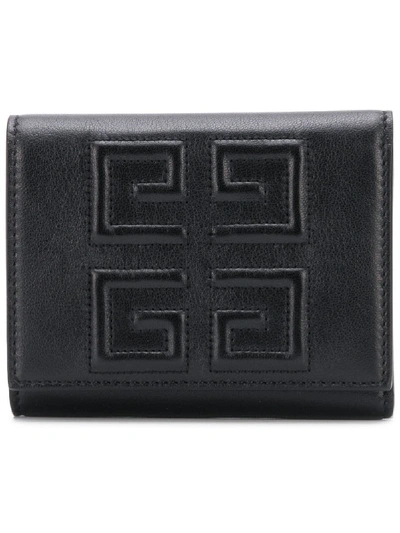 Shop Givenchy Emblem Leather Trifold Wallet In Black