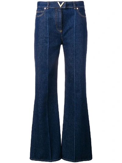 Shop Valentino Cotton Flare Denim Jeans In Blue