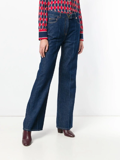 Shop Valentino Cotton Flare Denim Jeans In Blue