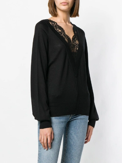 Shop Chloé Lace Embellished V-necked Sweater In Black